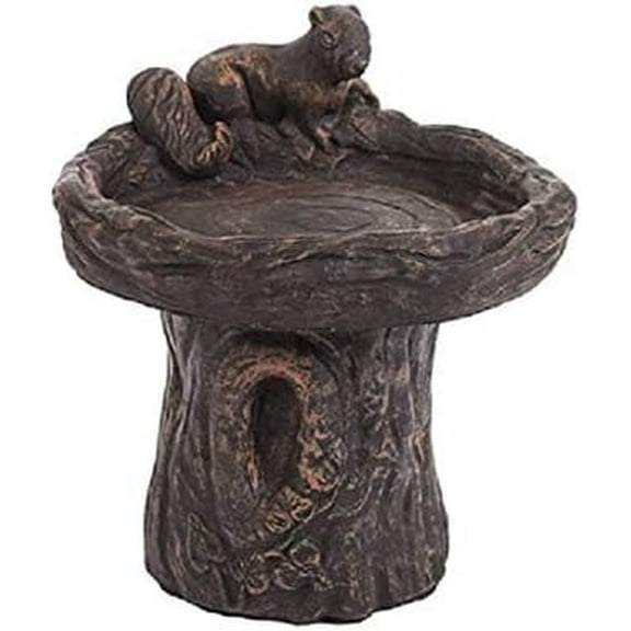 Solid Rock Stoneworks Stump with Squirrel 2pc Birdbath 18" Tall x 17" Diameter Autumn Brown Color