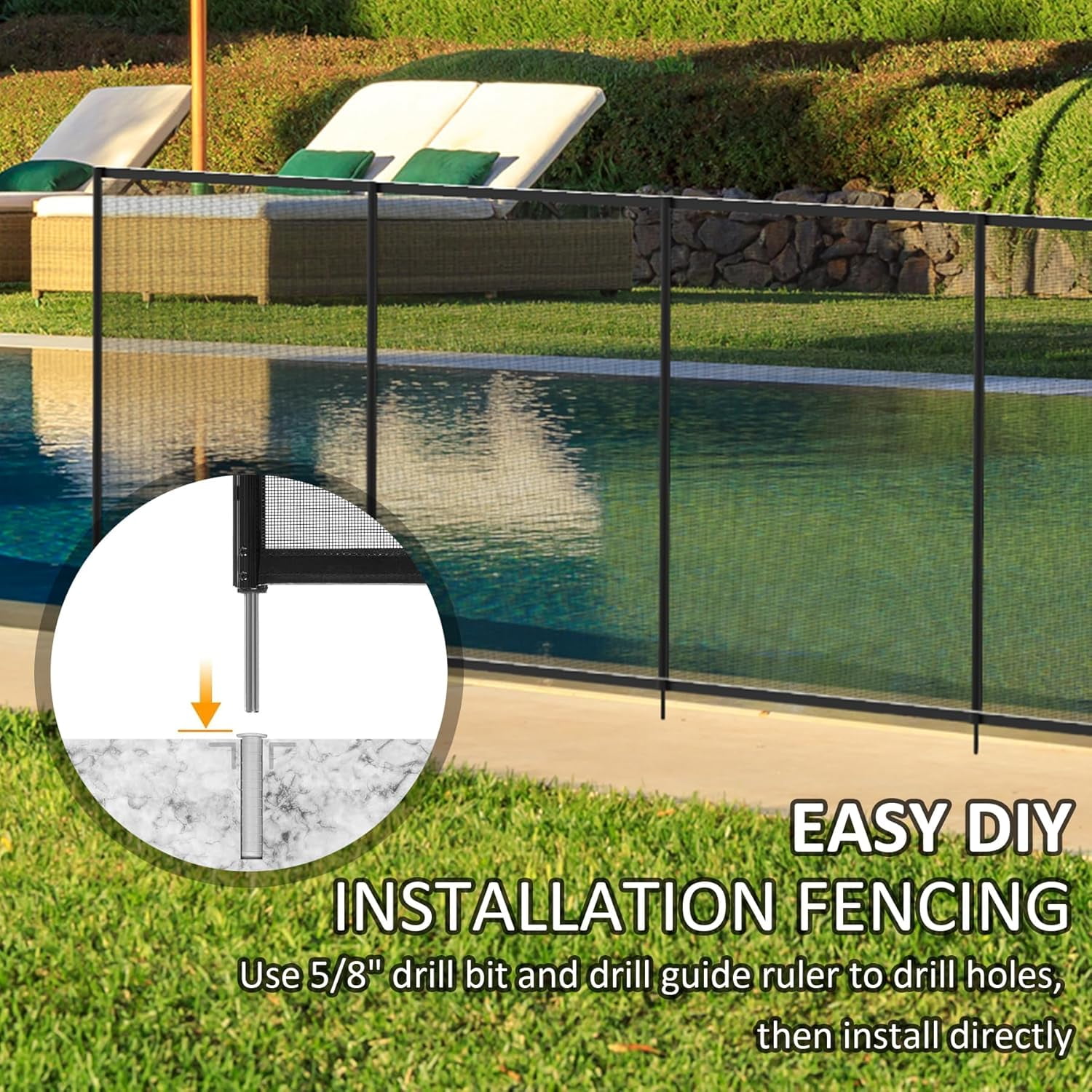 Domi 4.5FT x 48FT DIY Pool Safety Fence – Removable Black Mesh Fence for Inground Pools, Outdoor Backyard Swimming Pool, Garden Pool Protection