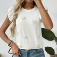 thumbnail image 3 of Drses‌‌ ‌‌‌‌‌‌‌‌‌‌‌‌‌‌‌‌‌‌‌‌Women's Pearl Bow Beaded Crew Neck T-Shirt - Ruffle Sleeve Short Sleeve Slim Fit Casual Top for Trendy Going Out Outfits, 3 of 7
