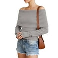 thumbnail image 2 of Deago Womens Off The Shoulder Sweater Long Sleeve Ribbed Knit Pullover Sweaters Slim Fit Going Out Fall Tops Blouse (Gray, S), 2 of 8