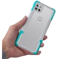 thumbnail image 4 of Nakedcellphone Acrylic Hybrid Series Compatible with Motorola One 5G Ace Case - [White/Turquoise] Clear Back Panel, TPU Rubber Trim, Anti-Shock Phone Cover for XT2113, 4 of 7