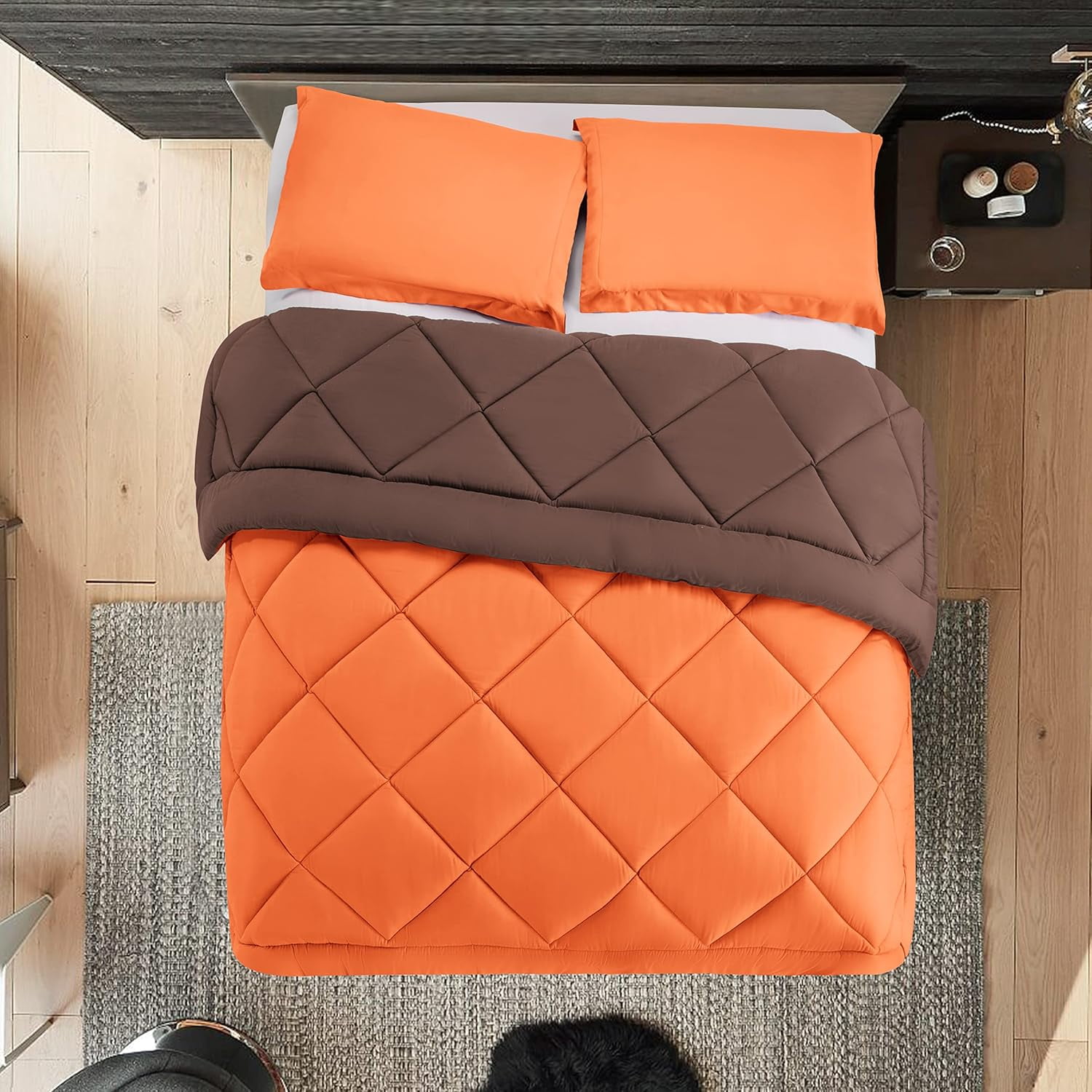 Celine Linen Down Alternative 2pc Comforter Set-Twin, Orange/Brown