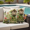 thumbnail image 5 of Spring Flowers Pillow Covers 2 Pack Country Watercolor Bird House Fence White Floral Leaf Beige Pillowcase Waterproof Outdoor Throw Pillow Cover for Patio Garden Square Cushion 20”x20”, 5 of 9