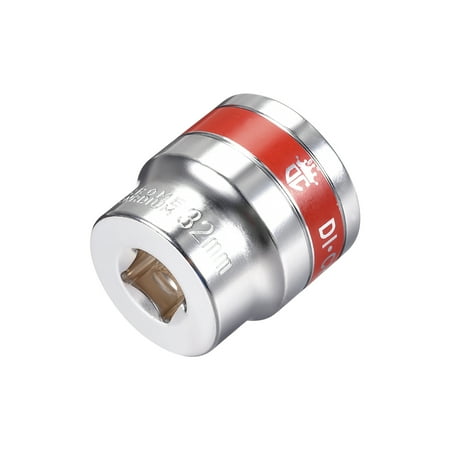 

Unique Bargains 1/2-Inch Drive by 32mm Shallow Socket w Red Band Cr-V 6-Point Metric