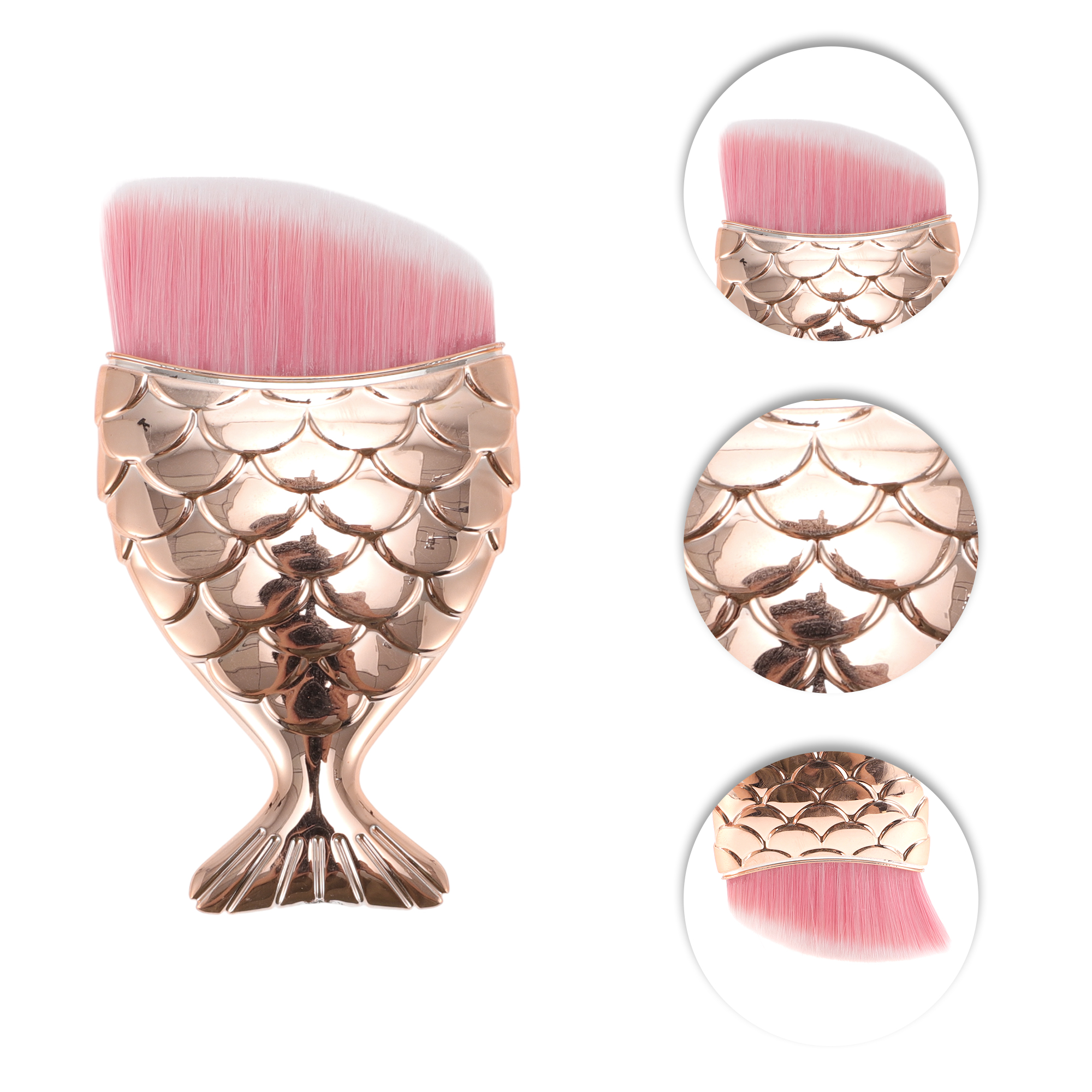 Unique Bargains 1 Pc Angled Mermaids Shape Foundation Brush for Travel Rose Gold Tone Pink