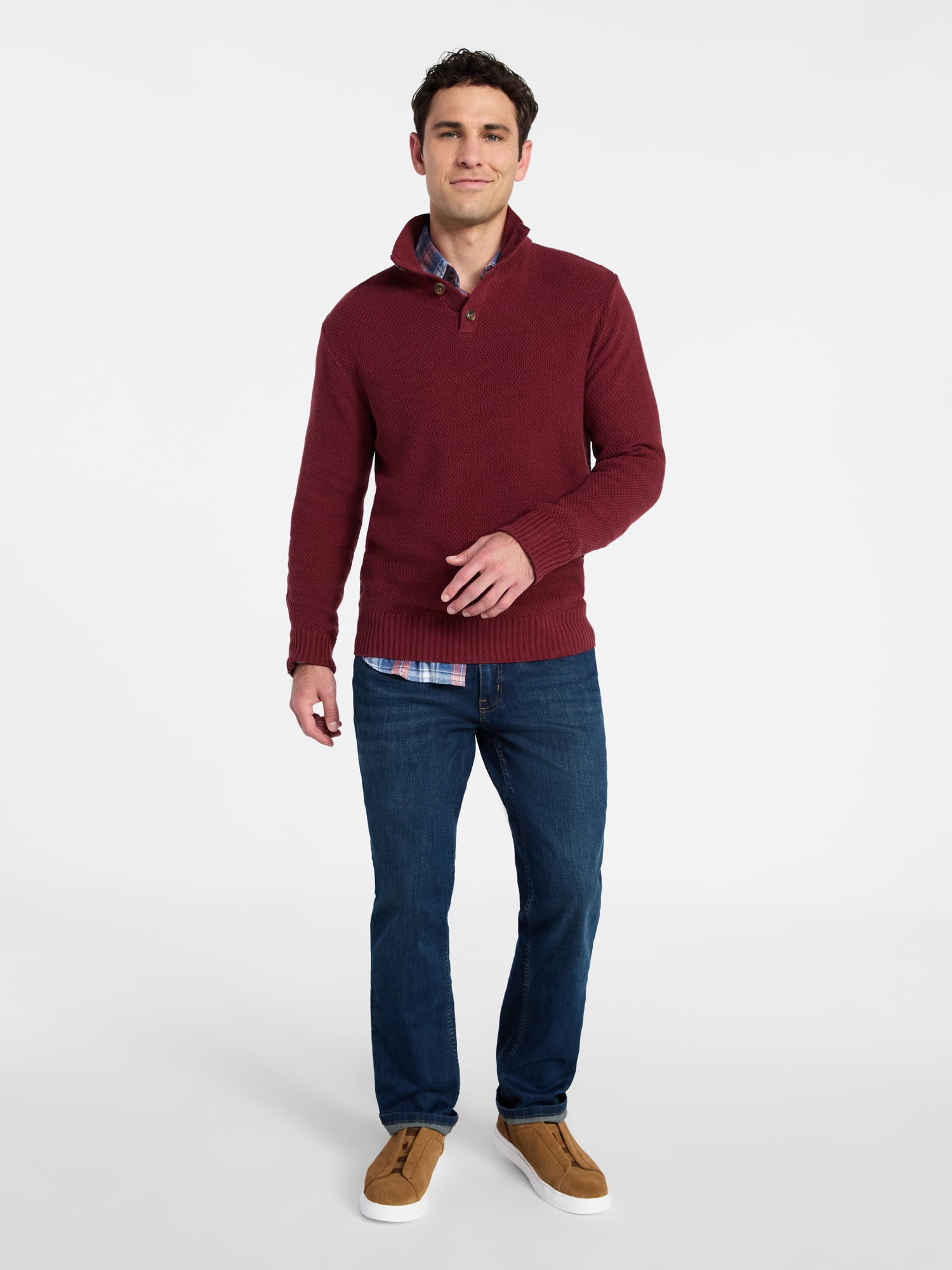 George Men's & Big Men's Button Mock Neck Sweater with Long Sleeves, Midweight, Sizes S-3XL