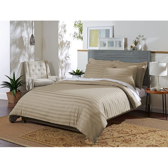 Queen Duvet Cover by Pure Bamboo, 3 Piece Set, Genuine 100% Organic Viscose Derived from Bamboo, Luxuriously Soft and Cooling, 2 Pillowcases (Queen, Jacquard Sand)