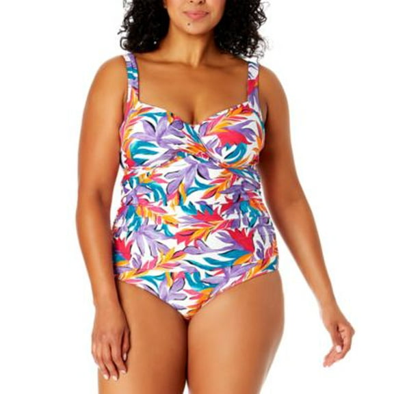Anne Cole Plus Size Printed Shirred One- White Print 22W
