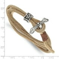 thumbnail image 2 of Primal Steel Stainless Steel Antiqued and Polished Snake Heads Leather 16 Inch Wrap Bracelet, 2 of 6