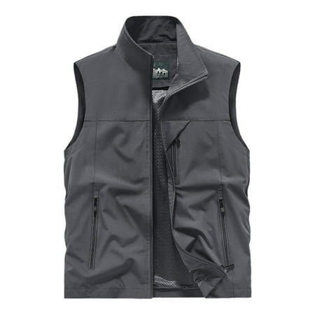 Qicasul Mens Cargo Multi Pocket Vest Lightweight Outdoor Travel Fishing Work Top Grey SIZE:M