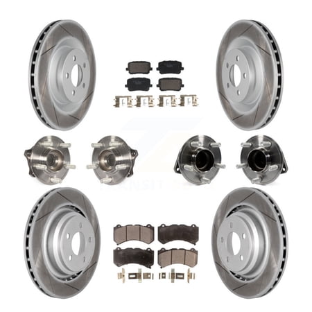 Transit Auto Front Rear Hub Bearing Assembly Coated Disc Brake Rotor and Ceramic Pad Kit (10Pc) for Car 2016 Dodge Charger SRT 392 with RWD 6.4L with 370mm Diameter (Left Right) KBB-130001