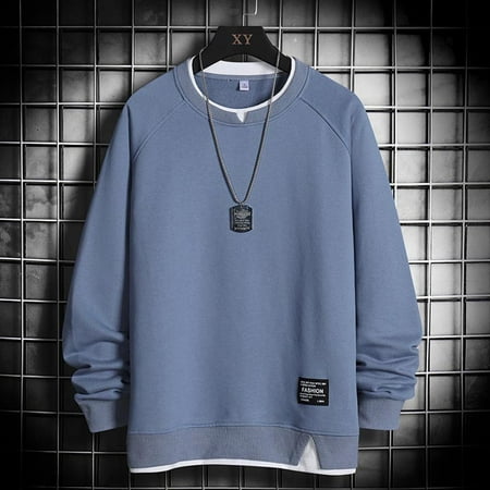 CAICJ98 Men Hoodies Men's Sherpa Lined Sweatshirts Pullover Basic Tops Warm Crewneck Winter Underwear Blue,XXL