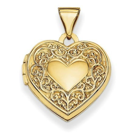 14k Yellow Gold Scroll Heart Locket