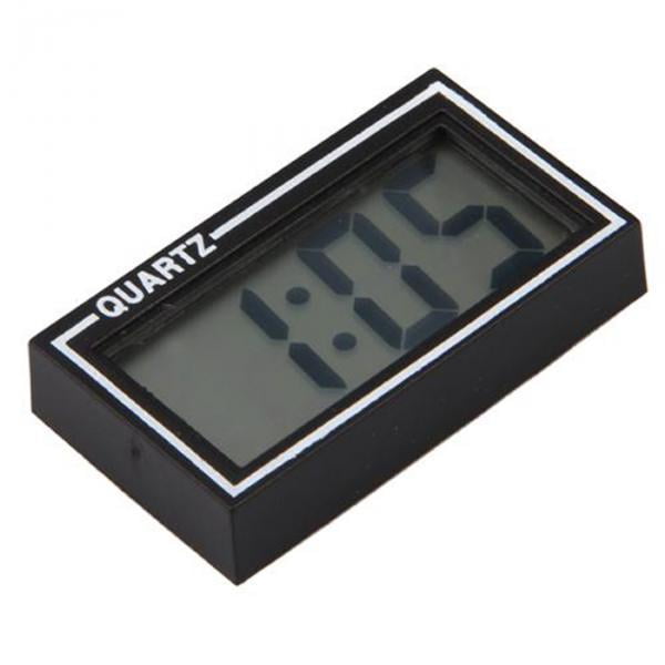 relojes digitales, relojes led electrónicos con visualización de calendario de fecha y para viajes de oficina dormitorio hugo reloj digital Reloj digital Hugo negro rectangular con pantalla LCD y dígitos grandes, borde con doble línea blanca y texto QUARTZ, carcasa de plástico con soporte trasero y cinta adhesiva incluida; apto para escritorio o colocarlo en el tablero del coche durante viajes.