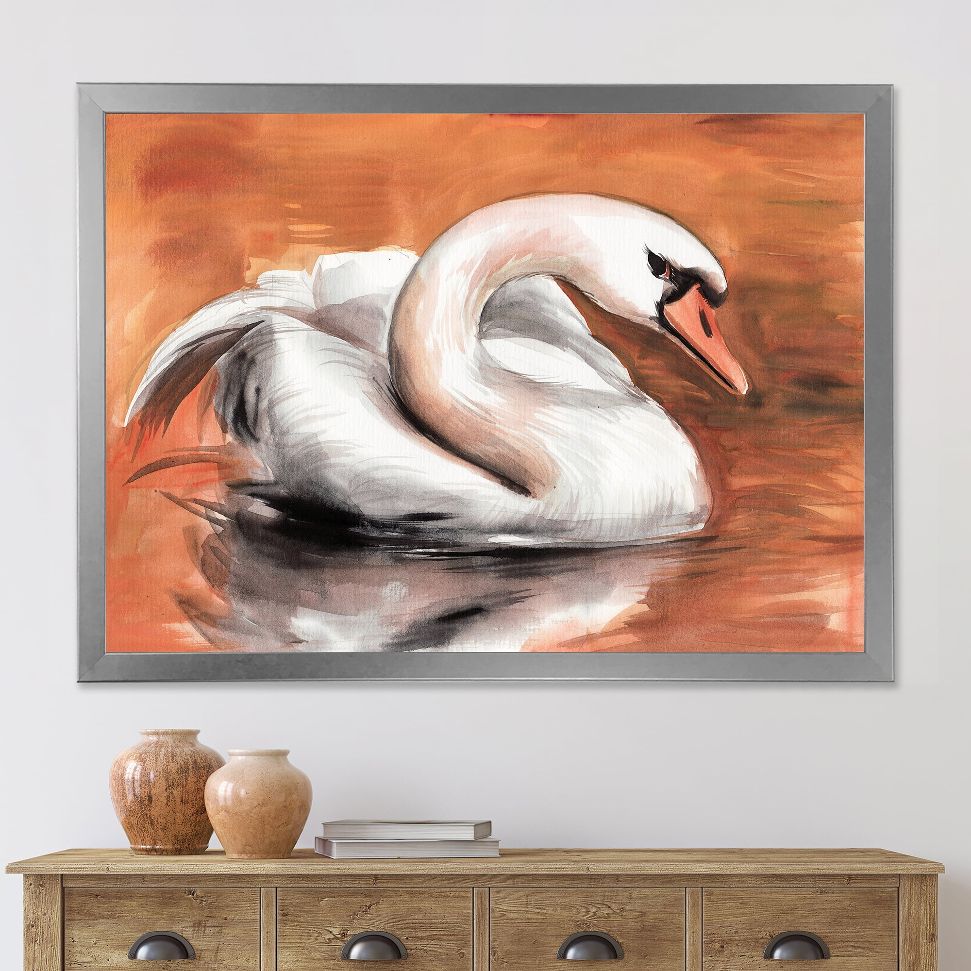 Designart 'Close Up Swan On The Water' Traditional Framed Art Print