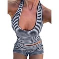 thumbnail image 3 of Conjuntos de 2 Piezas para Mujer: Conjuntos de Estar por Casa A Juego, Top con Lazo y Cuello Halter, y Pantalones Cortos de Cintura Alta. Azul y Ocultos S, 3 of 8