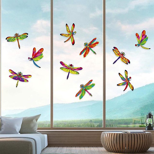 Hermosas pegatinas de ventana adhesivas estáticas de doble cara de libélula - Pegatinas de ventana anticolisión de libélula para pájaros (10 piezas, color) ZefeiWu 8390615014168