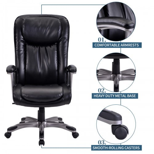 Details about   Home Office Chair PU Leather High Back Executive Desk Chair Black computer chair 