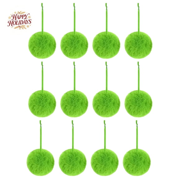 12PC Green Fluffy Christmas Pom Pom Ball Ornament, 2.36Inch Plush Fuzzy Hanging Balls, Christmas Tree Decorations, Holiday Hanging Pendants for Wreath, Mantel, Window, Indoor Xmas Home Party Decor