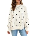 thumbnail image 2 of Trikvn Women's Polka Dot Sweatshirts Crewneck Long Sleeve Oversized Pullover Tops with Side Slits Casual V-Stitch Loose Fall Winter Loungewear Cute Streetwear, 2 of 8