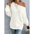 thumbnail image 3 of Womens Fall Sweaters Off the Shoulder Batwing Sleeve Textured Knit Tops Oversized One Shoulder Sweater Benbai L, 3 of 6