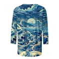 thumbnail image 4 of QIPOPIQ Hauts pour Femmes Manches 3/4 Décontractés Coupe Ample T-Shirts à Col Rond Mignons Unis Tuniques à Manches Trois Quarts Liquidation, 4 of 5