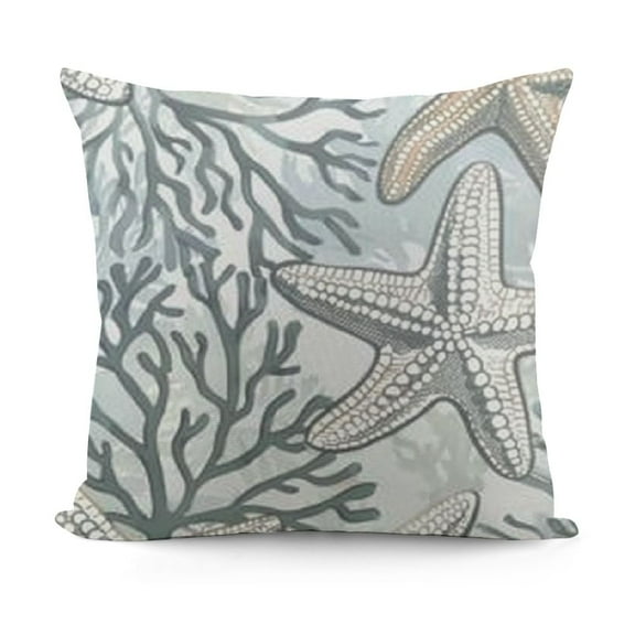 SHANXI Nautical Coastal Pillow Covers Ocean Coral Seashell Starfish Throw Pillow Covers Summer Beach Outdoor Pillow Cases Linen Square Cushion Covers for Couch Bed Sofa Home Decor 12x12in