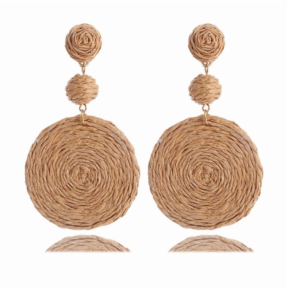 Namzi Ball Earrings for Women, Handmade Statement Drop Earrings Straw Dangle Earrings-Khaki