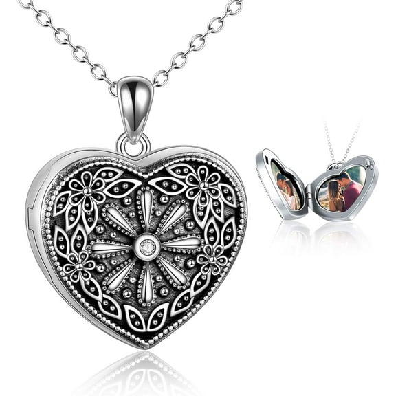 JUSORA Sunflower Heart Shaped Locket Necklace That Holds Pictures Sterling sliver Heart Locket No Matter Where You are I am Always With You Photo Lockets Birthday Gifts Jewelry for women