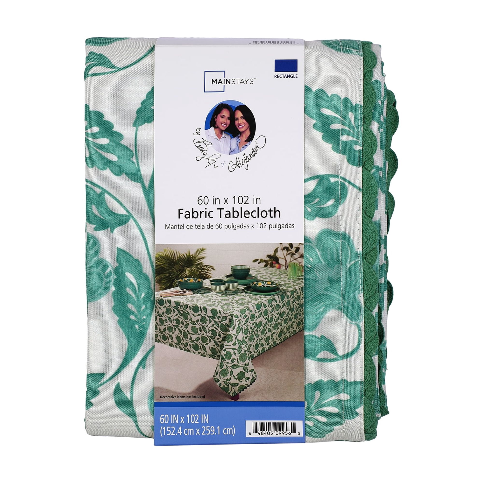 Mainstays by Becky G. & Alejandra Fabric Tablecloth, Green Floral, 60" x 102"