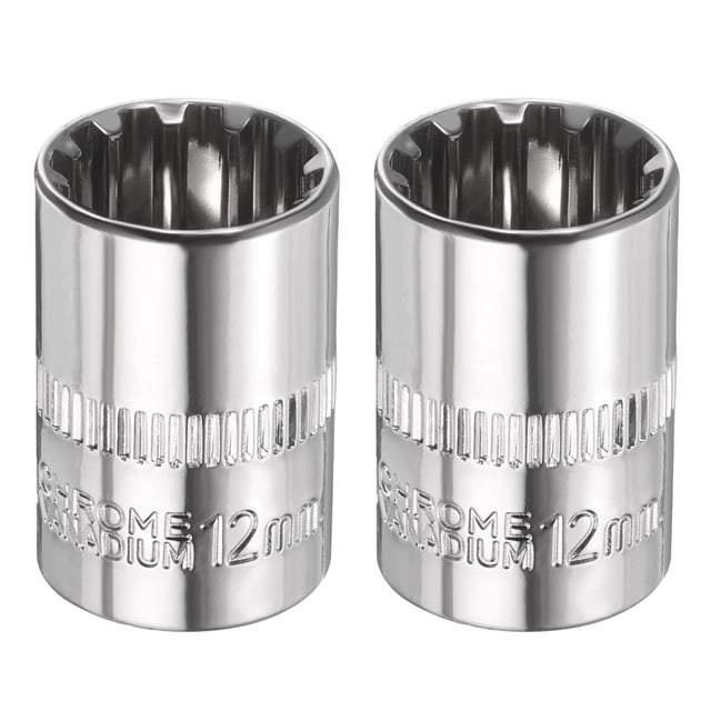 Uxcell 2pcs Socket de Impacto Superficial Métrico de 12mm con Conducción de 1/4" de 12 Puntos