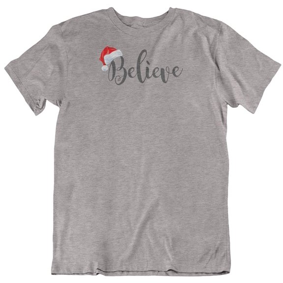 Believe Christmas T-Shirt Gift for Mom, Dad, Brother, Sister, Men and Women Athletic Heather
