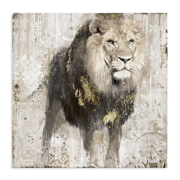 Stupell Industries Rustic Lodge Lion Gold Neutral Animal Textured Photograph Canvas Art, 17 x 17, by Main Line Studio