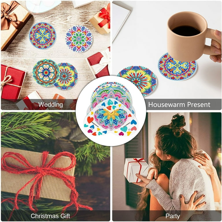 Bubabox 8 Pcs Diamond Painting Coasters Kit with Holder,Mandala Coasters DIY Diamond Art Crafts for Adults,Small Diamond Painting Kits Accessories(