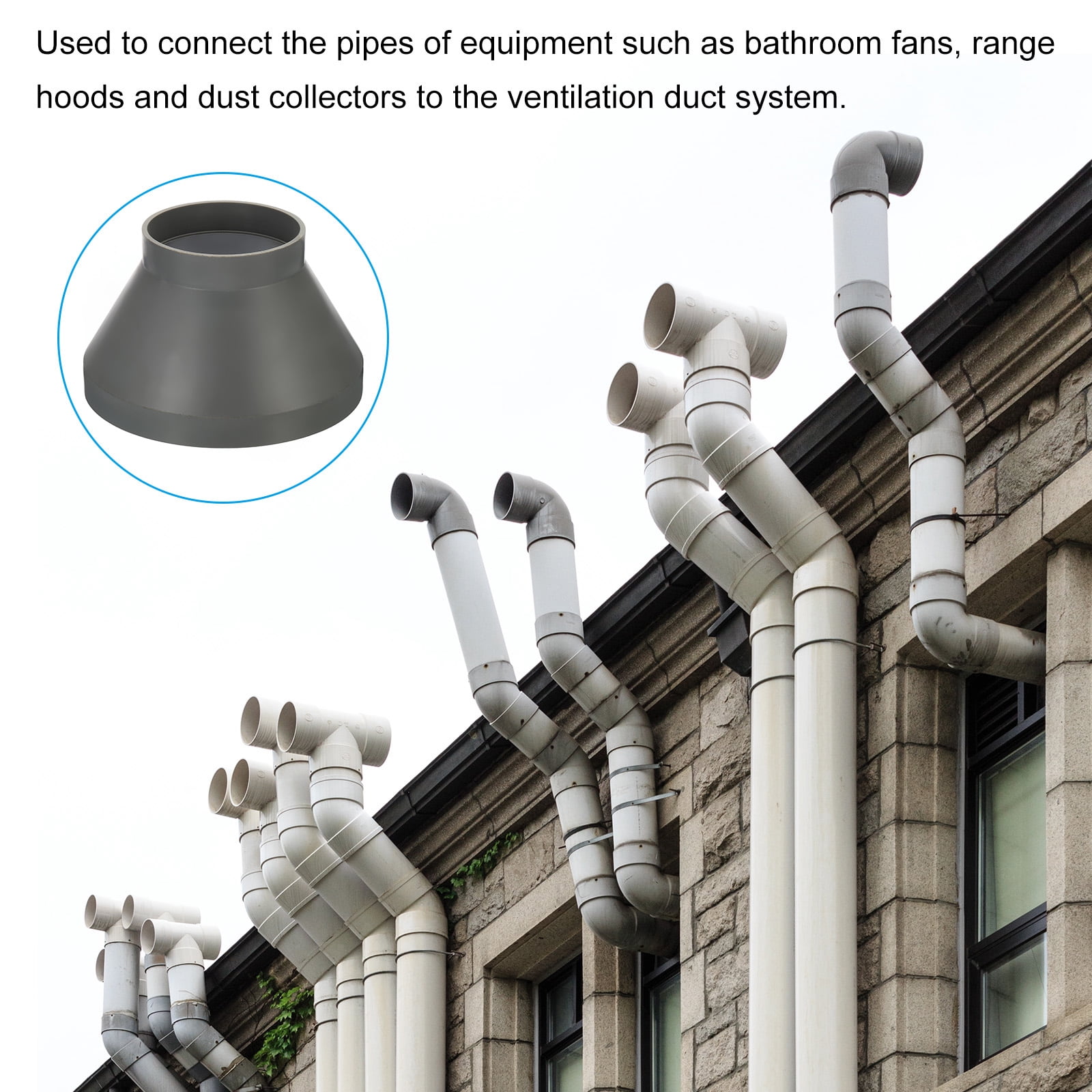 Uxcell 8" to 4.3" Duct Reducer Connector Ventilation Tube Increaser Adapter Grey