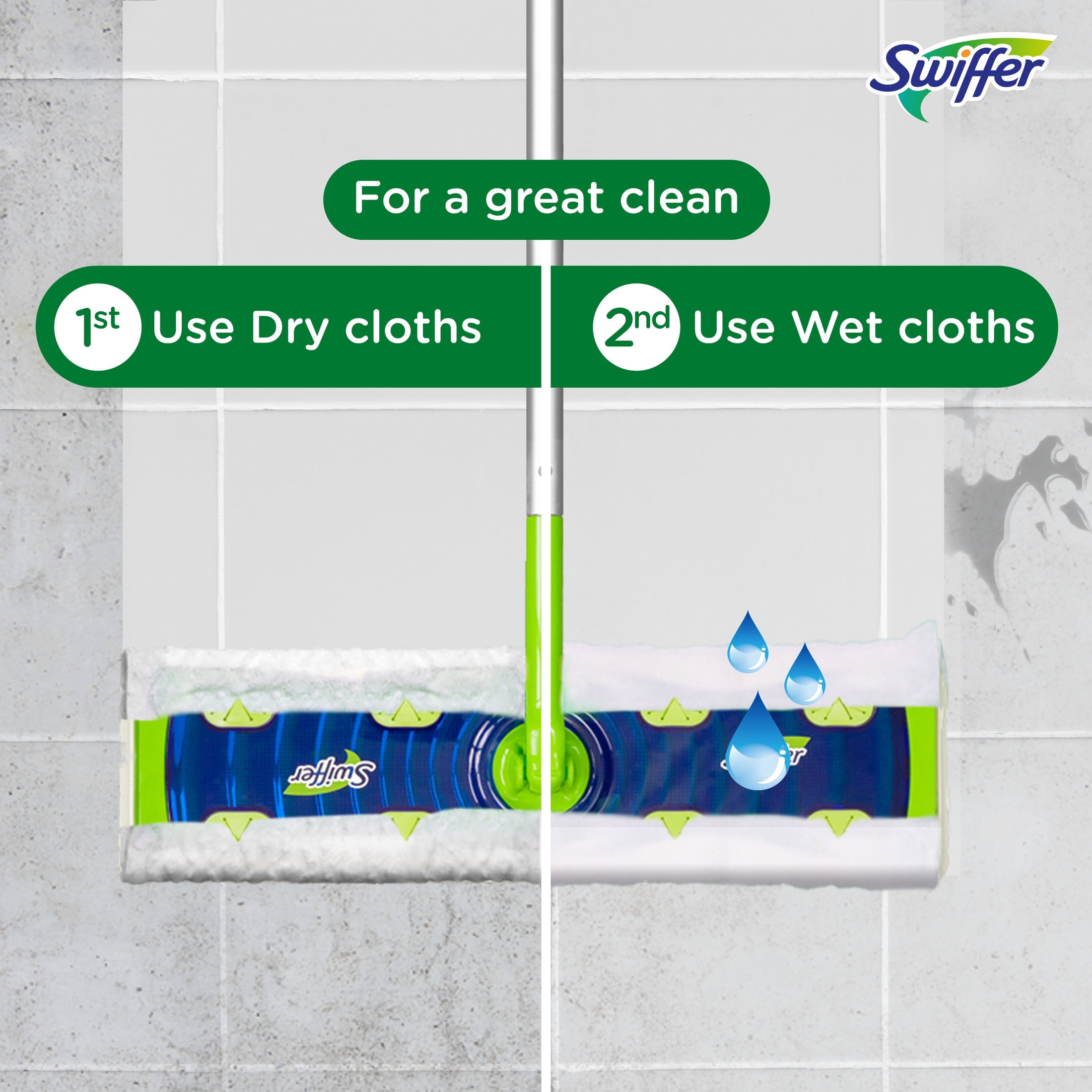 Swiffer Sweeper XL Kit with Dry & Wet Refills, Unscented, 1 Handle + 8 XL Dry pads & 2 XL Wet Pads