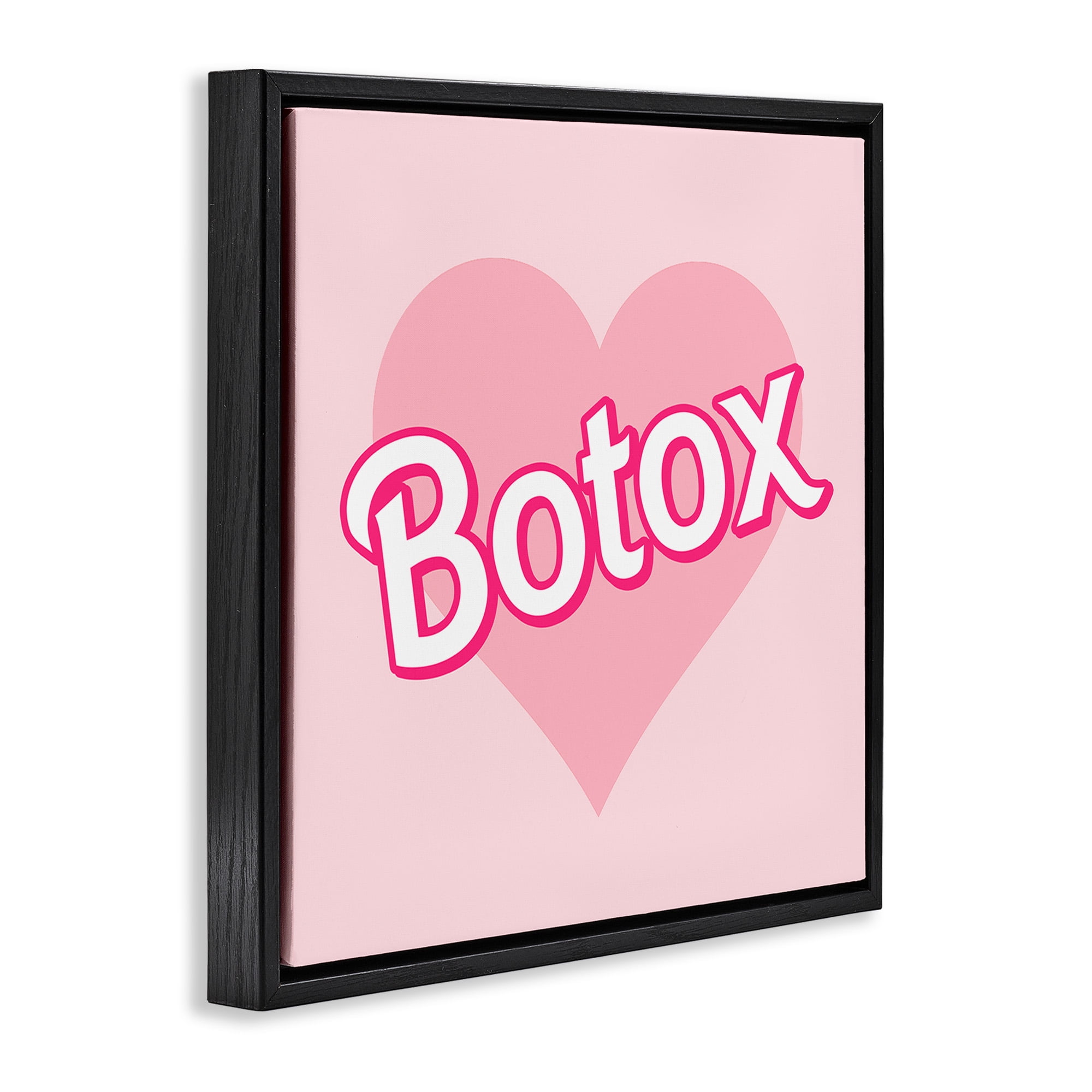 Stupell Industries Pink Heart Botox Inspirational Painting Black Floater Framed Canvas Art Print Wall Art, 18 x 18