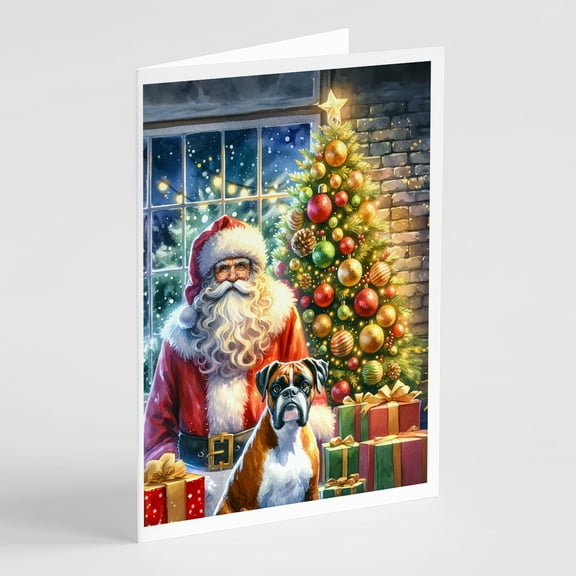 Boxer and Santa Claus Greeting Cards Pack of 8 7 in x 5 in