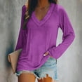 thumbnail image 2 of AherBiu Womens T Shirts V Neck Loose Fitted Long Sleeve Basic Tee Oversized Comfy Fall Tops Solid Color, 2 of 4