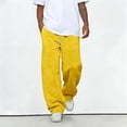 thumbnail image 5 of Mens Baggy Sweatpants Wide Leg Premium Lightweight Drawstring Pants Breathable Cotton Lounge Joggers with Pockets Yellow 3XL, 5 of 6