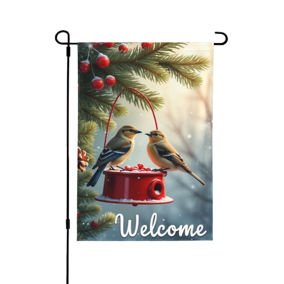 Winter Birds Welcome Garden Flag 12x18 Inch Double Sided – Cute Winter Scene Outdoor Yard Decoration For Porch, Lawn & Patio