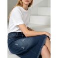 thumbnail image 2 of Blue Denim Midi Skirt With Frayed Hem And Distressed Detail For Women, 2 of 5
