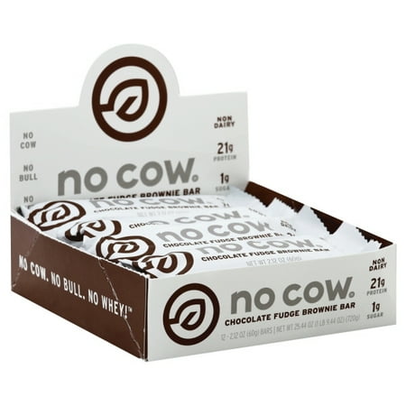 Vegan Fudge - No Cow Protein Bar, Chocolate Fudge Brownie, 21g Plant Based Protein, Low Sugar, Dairy Free, Gluten Free, Vegan, High Fiber, Non-GMO, 12 Count