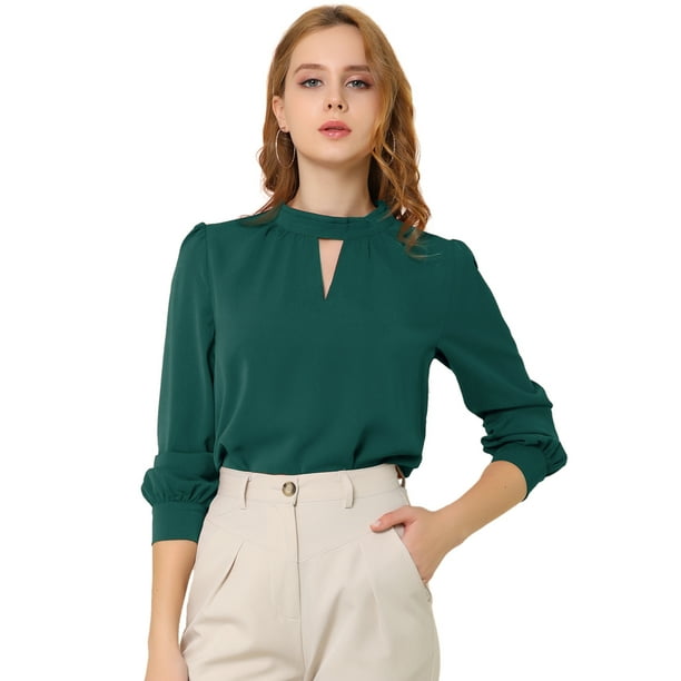 AllegK Dde San Patricio profesional Blusas de gade manlarcon cuello alto elegante pamujer De color verde oscuro XS