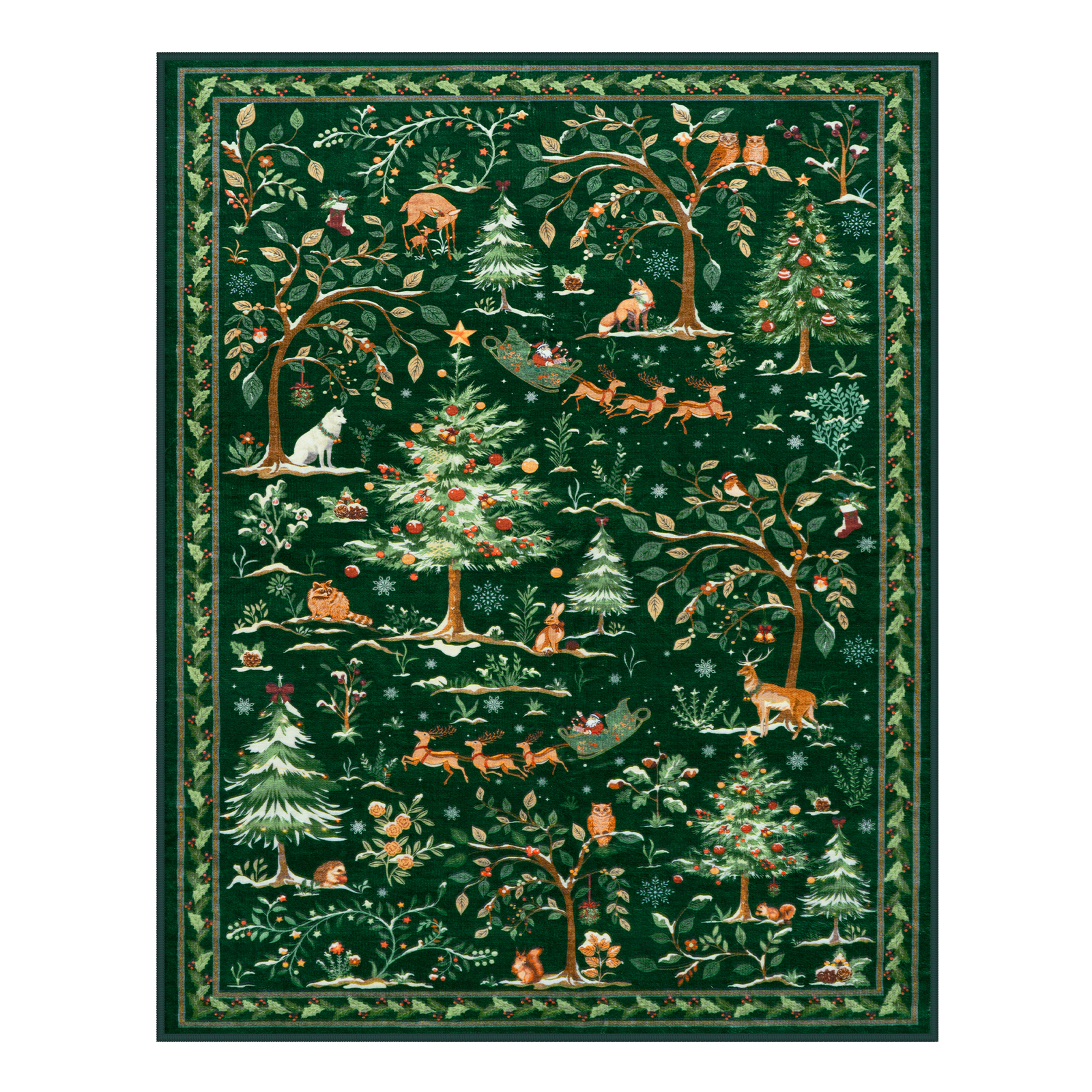 Lahome 8'x10' Christmas Washable Area Rugs,Soft Vintage Ultra-Thin 8x10 Green Rugs for Living Room Bedroom, Easy Clean Boho Non-Slip Accent Carpet for Dining Room Office Holiday Decor(8x10ft,Green)