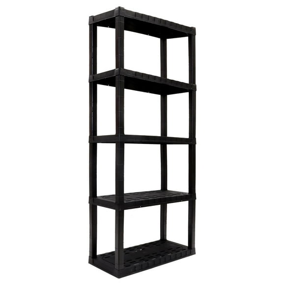 Hyper Tough Garage Shelves Plastic Storage Shelf for Home Office Garage 5-Tier 75"H x 14"D x 30"W Black-450 lbs Total Capacity