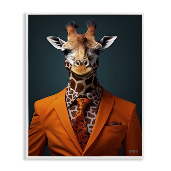 Stupell Industries Eclectic Giraffe in Formal Suit White Framed Giclee Art, 11 x 14, by RB
