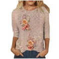 thumbnail image 1 of fartey T-Shirt Tunique à Manches 3/4 pour Femme Grande Taille, Tendance, à Imprimé Floral, Chandail à Enfiler, Hauts Décontractés à Col Rond, T-Shirts Doux et Confortables, Blouses de Plage Mode, Haut, P-4TG, 1 of 5
