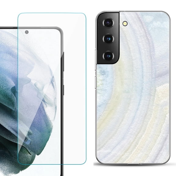 Slim-Fit TPU Fashion Phone Case for Samsung Galaxy S22 5G, with Tempered Glass Screen Protector, by OneToughShield ® - Marble / Rainbow