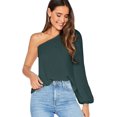thumbnail image 1 of Blusa casual de manga larga con un hombro para mujer Verde pavo real M Verde pavo real M Xishao ropa, 1 of 2
